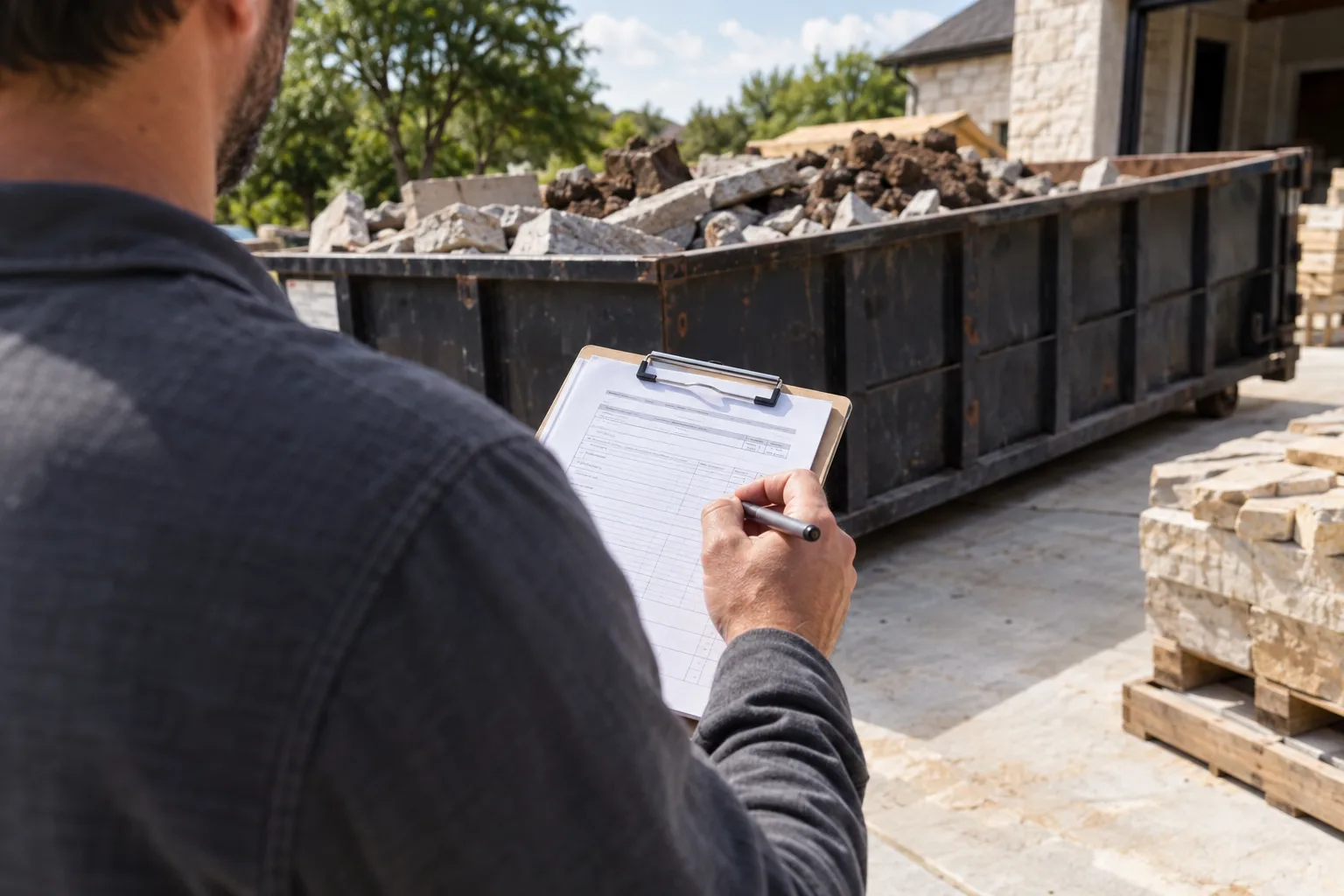 Roll-Off Dumpster Pricing in Round Rock for Concrete, Dirt, and Other Heavy Debris checklist infographic for Round Rock