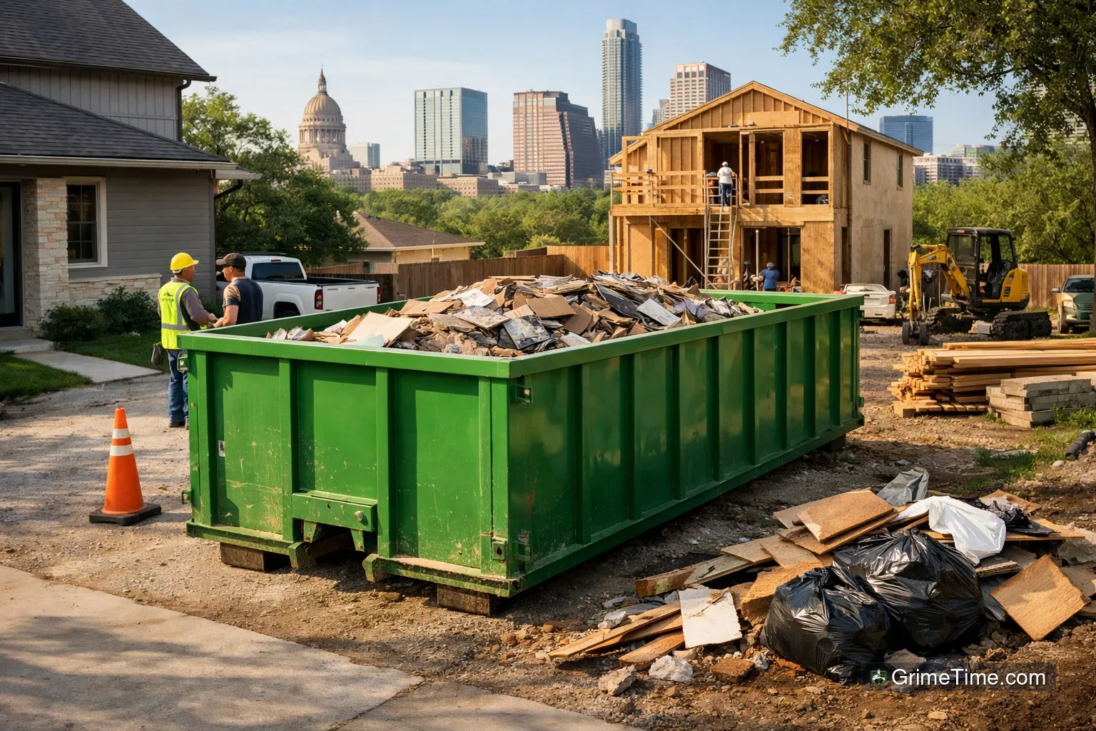 Roll-off dumpster rental at an Austin project site