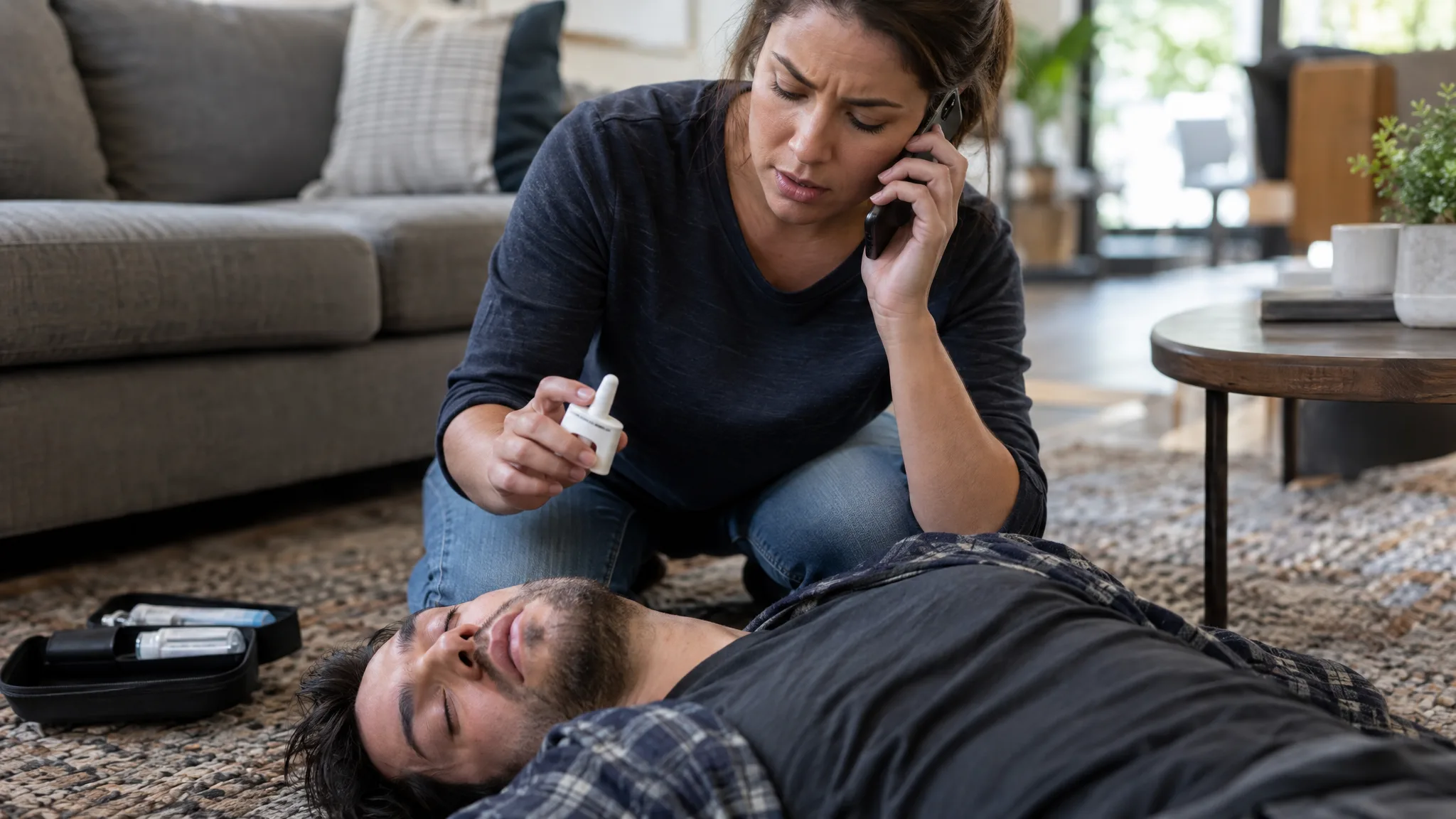 Suspected opioid overdose response: call 911, give naloxone, support breathing, and stay until help arrives.