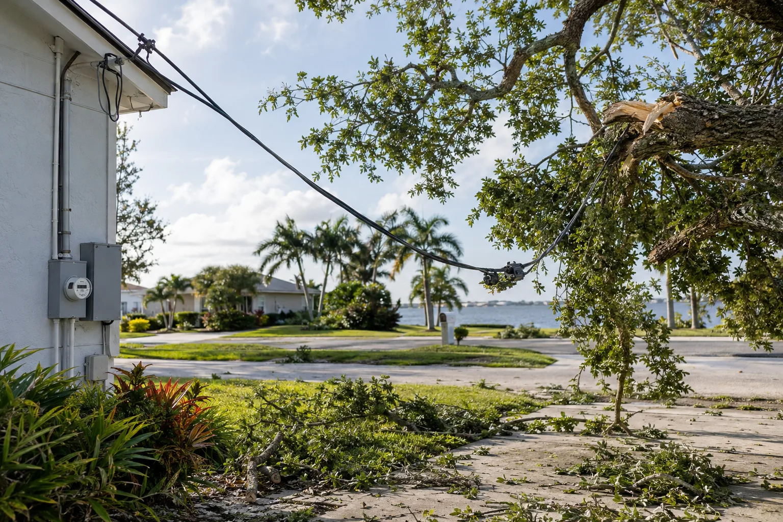 A Tree Branch Pulled Down Your Service Line in Merritt Island: Call the Utility or an Electrician First? checklist infographic for Merritt Island