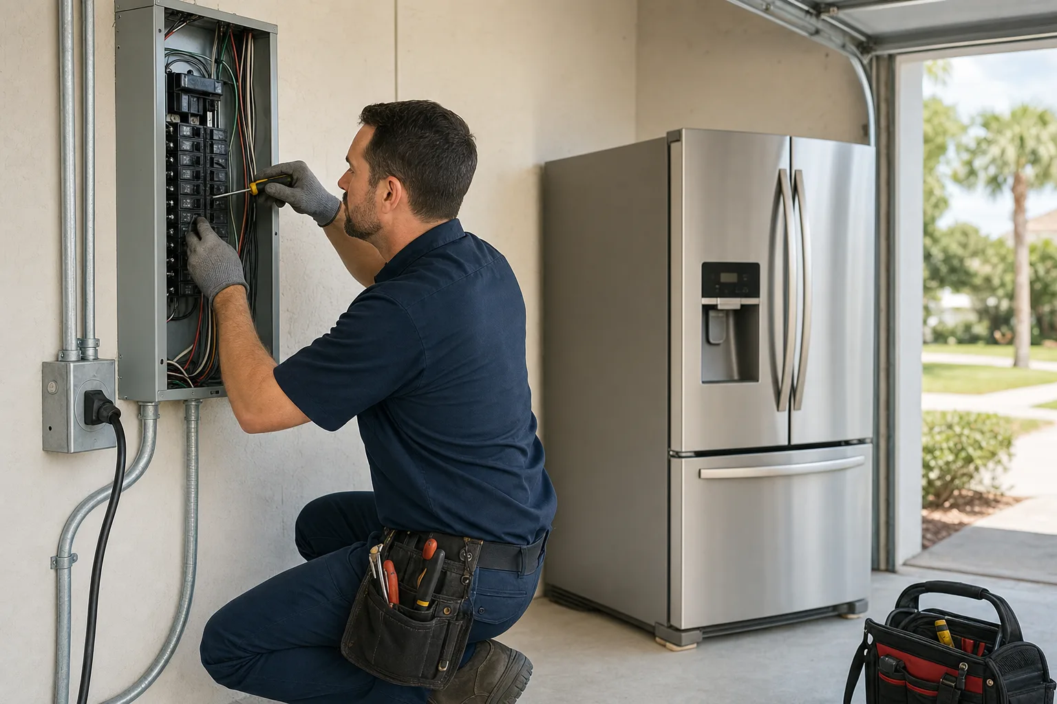 Can an Electrician Install a Dedicated Circuit for a Garage Refrigerator or Freezer in Merritt Island? checklist infographic for Merritt Island