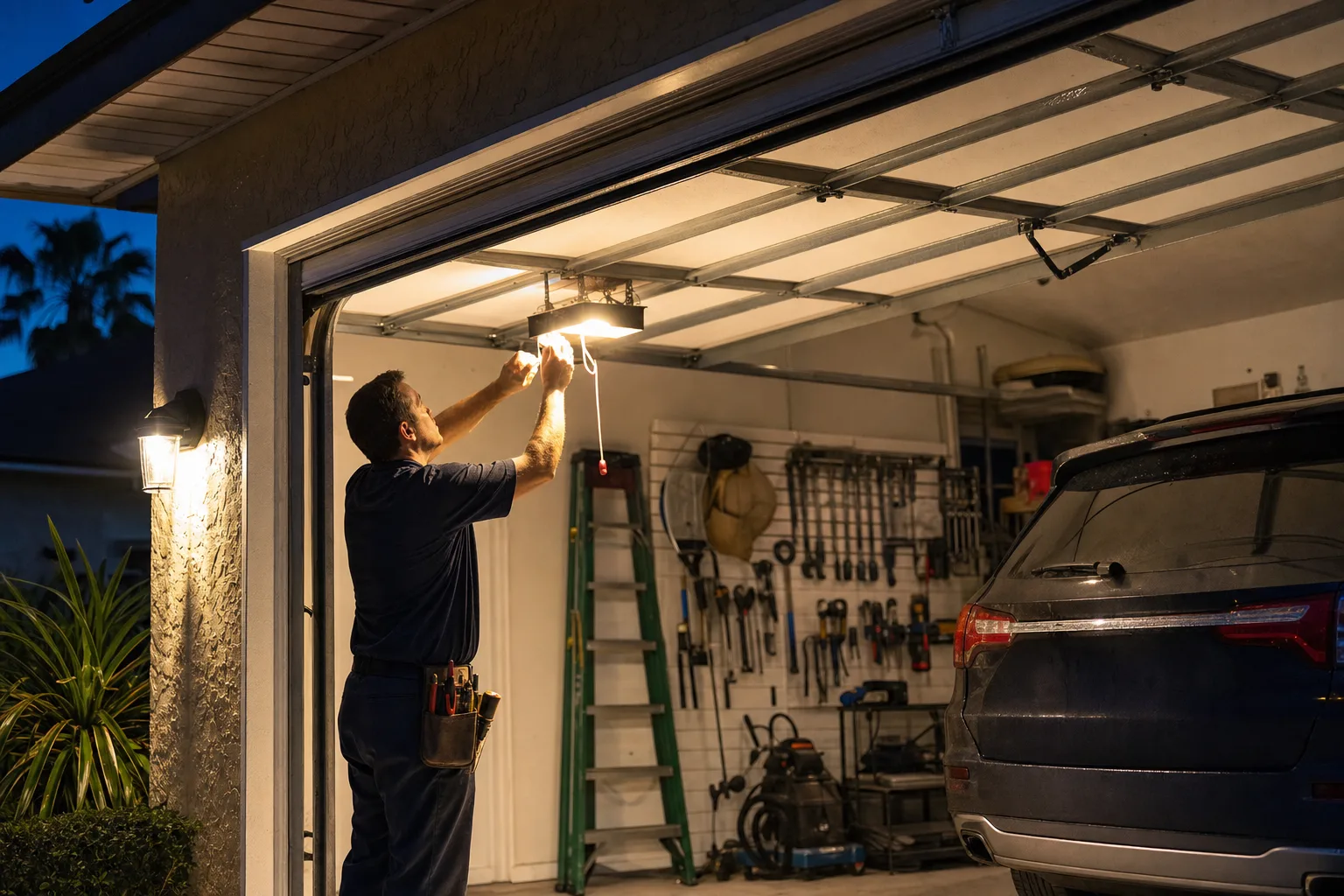 Checklist showing when dimming garage lights need electrical diagnosis