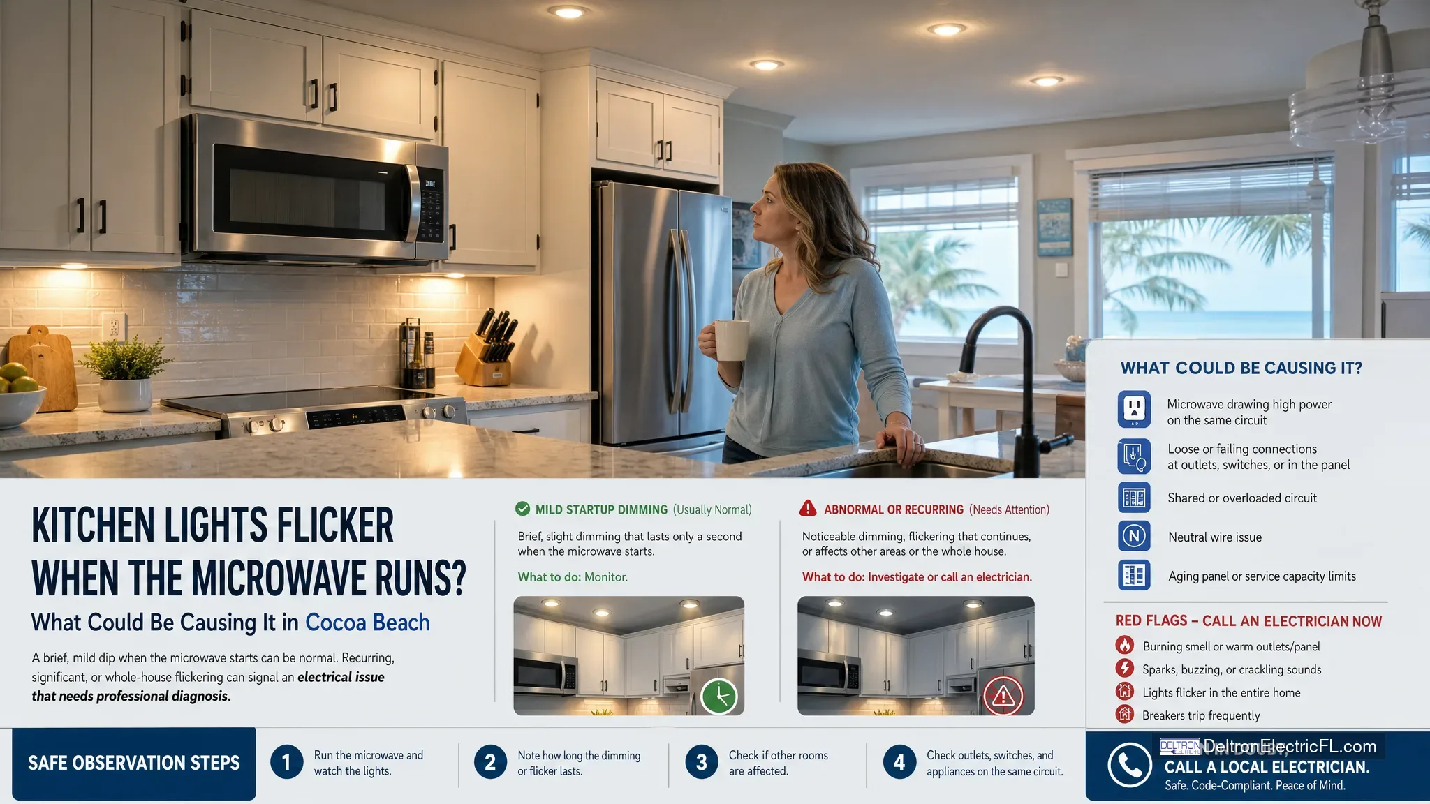 Cocoa Beach kitchen lights dimming while a microwave runs