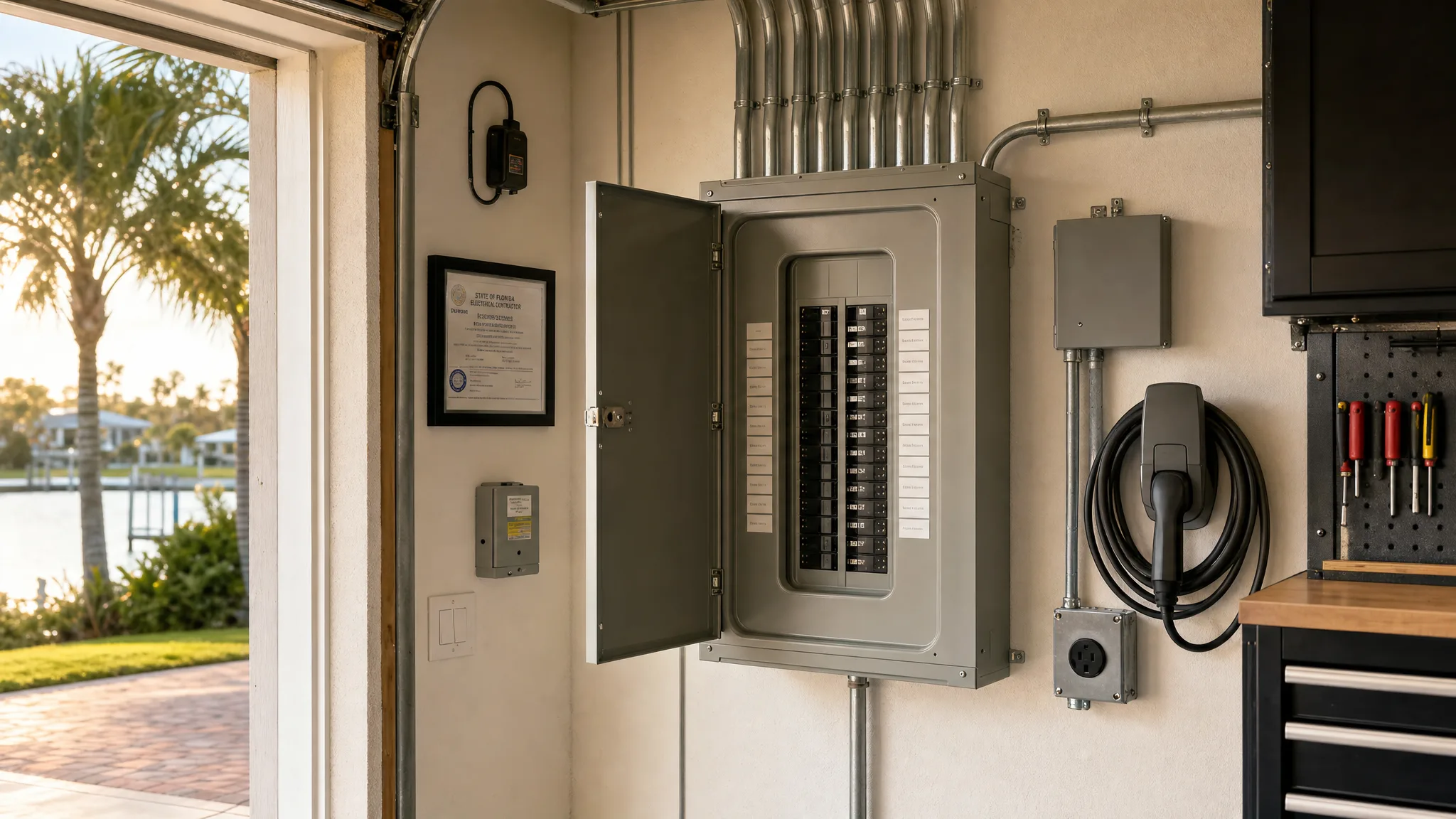 Neatly labeled upgraded electrical panel in a Merritt Island home