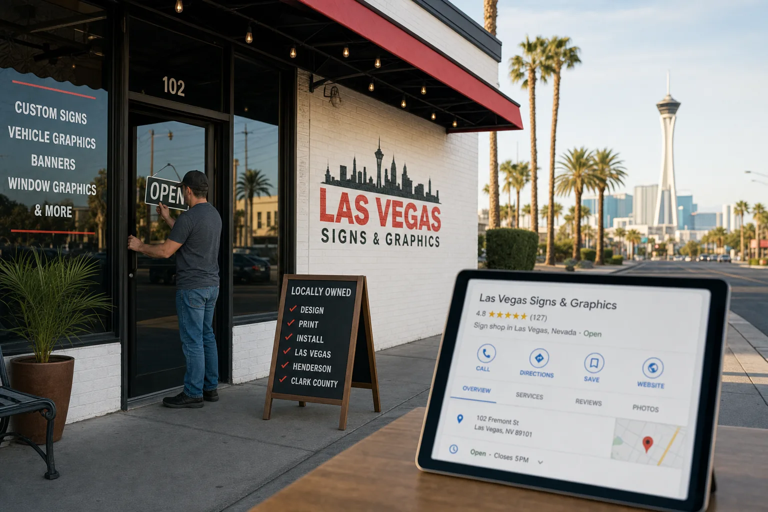 Established Las Vegas local business storefront with accurate business information displayed online