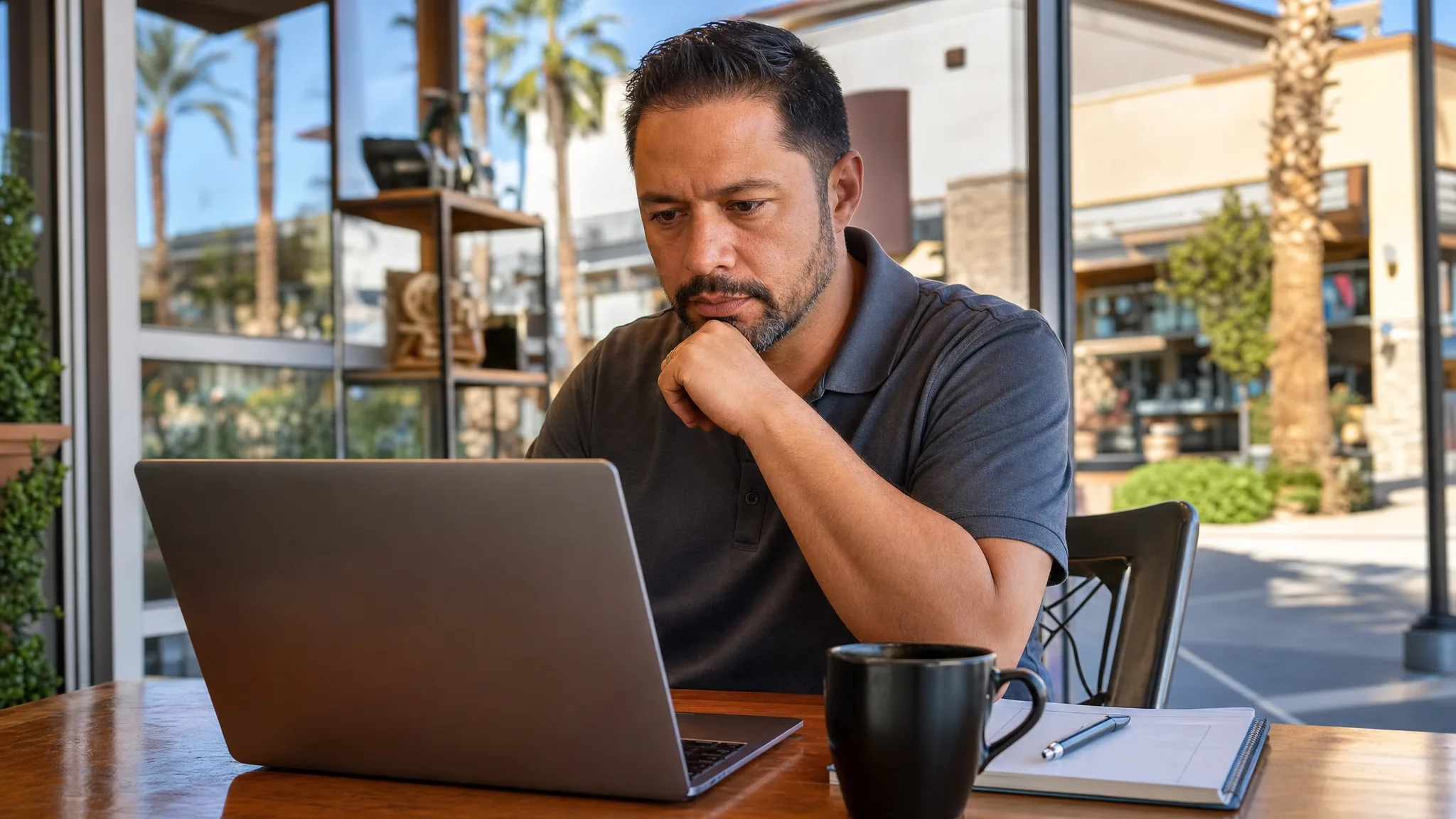 Summerlin business owner reviewing a Google business listing and an outdated phone number on a laptop