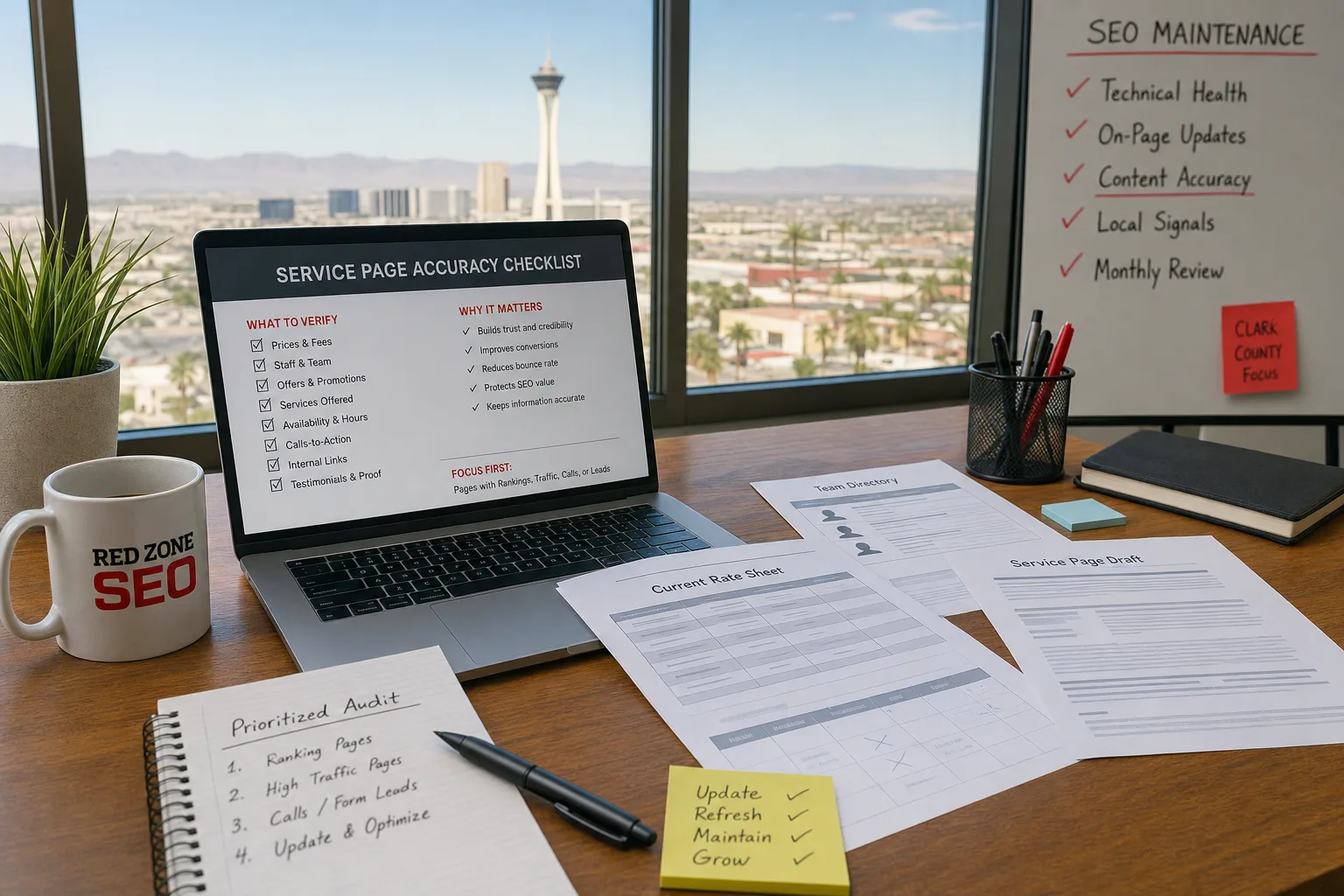Marketing professional checking service page details against current business information
