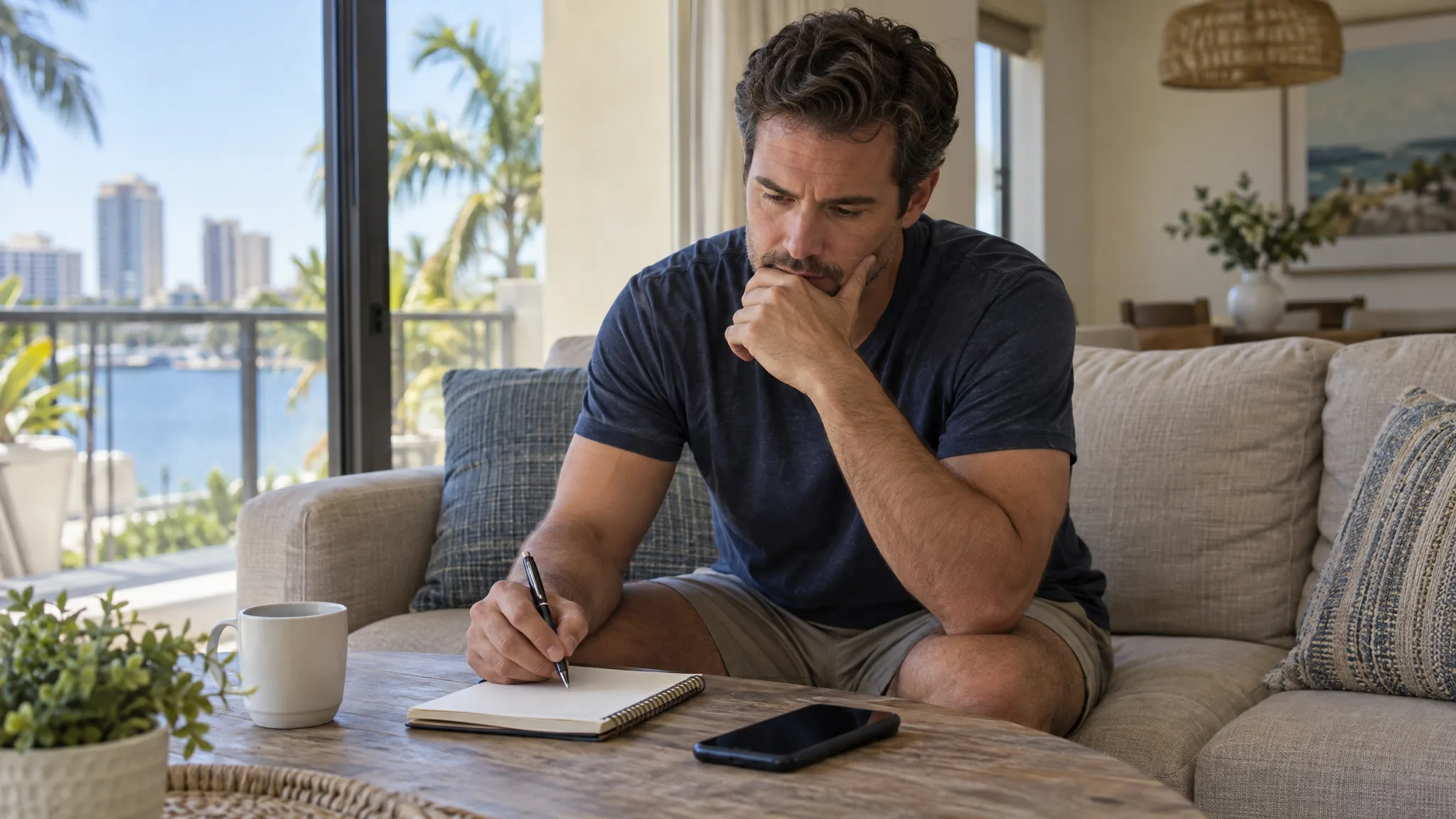 Adult preparing a short health-history note before calling a detox program
