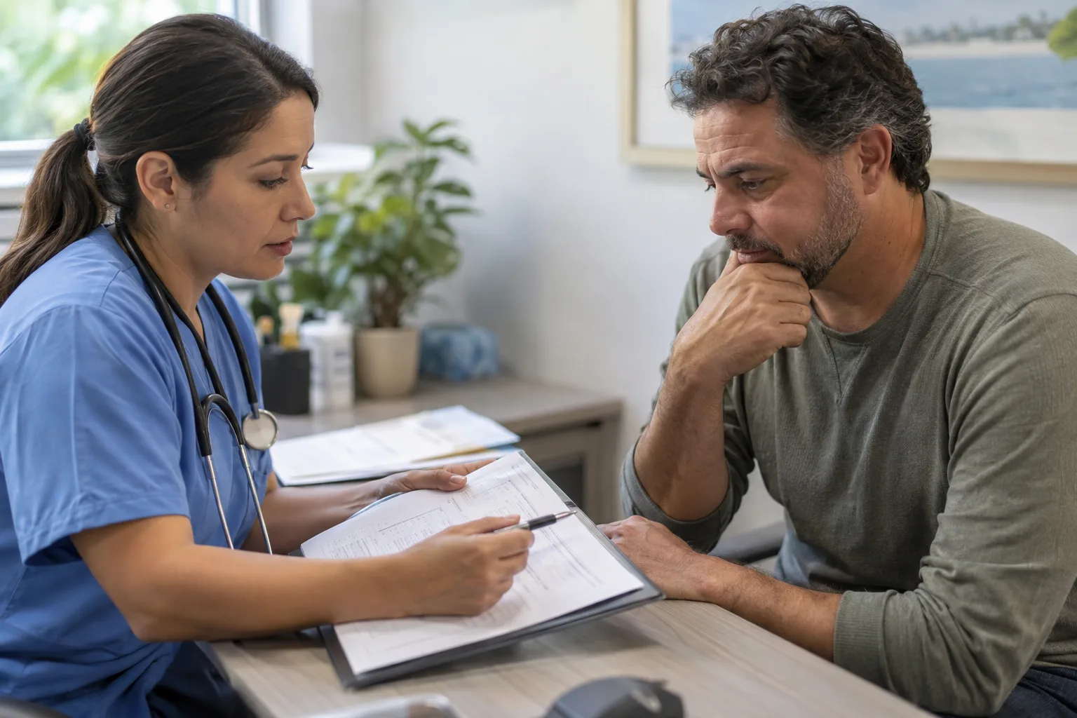 Possible screening outcomes: clinical review for detox, additional medical evaluation, or emergency care when needed